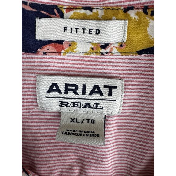 Ariat Womens XL Fitted Pink Stripe Kirby Stretch Button Down Shirt Flip Cuff - Picture 2 of 15